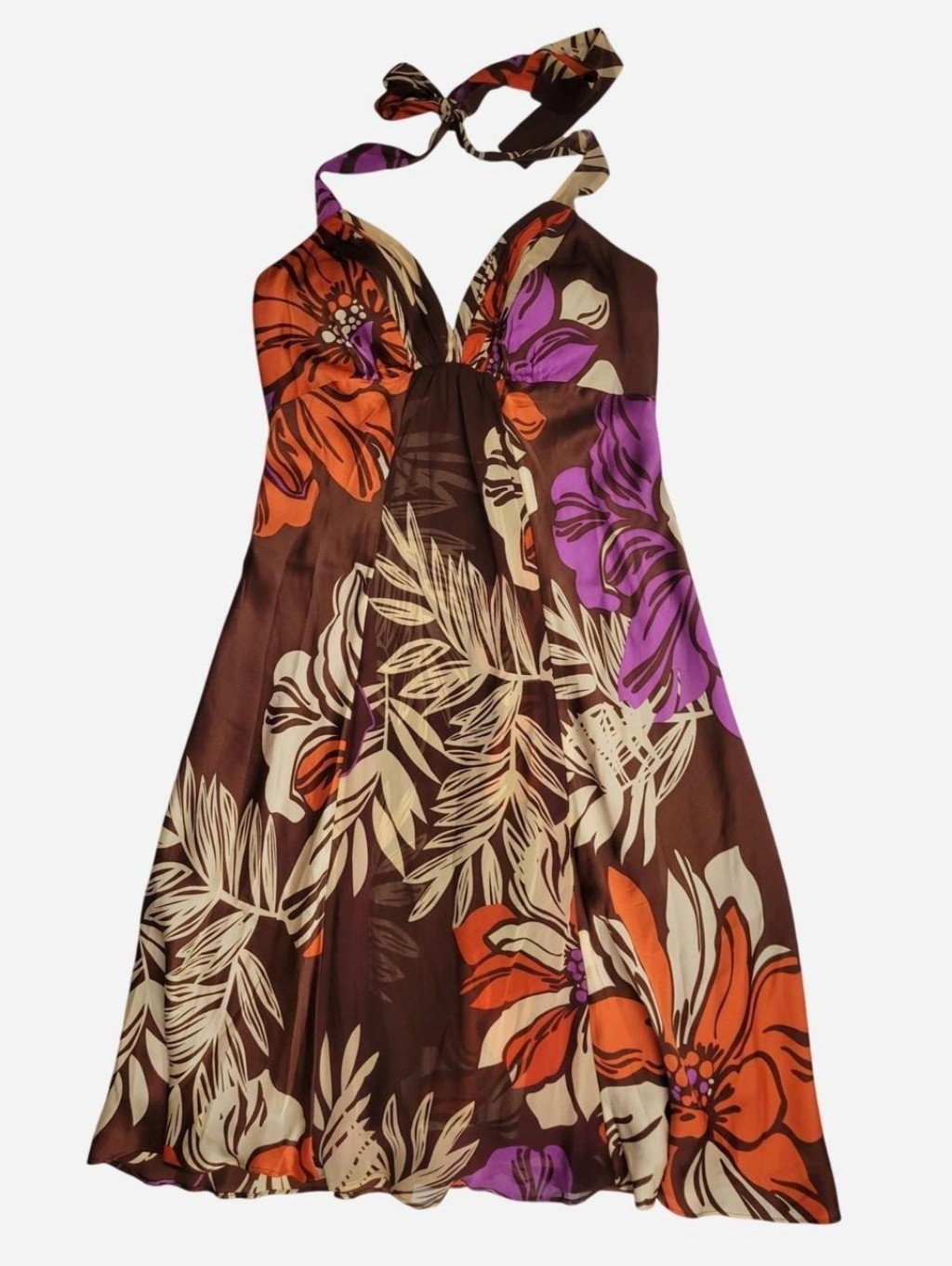 Y2k Tropical Floral Silk Donna Ricco Halter Dress
